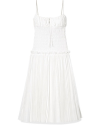 Khaite Delphine Shirred Pleated Cotton Poplin Dress