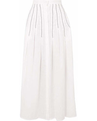 Gabriela Hearst Joanne Embroidered Pleated Linen Midi Skirt White