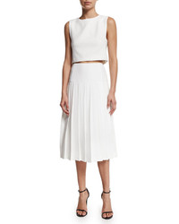 Alice + Olivia Joann Pleated Midi Skirt White