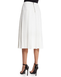 Alice + Olivia Joann Pleated Midi Skirt White
