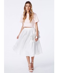 Missguided Auberta White Pleated Midi Skirt In Scuba