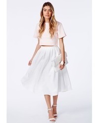 Missguided Auberta White Pleated Midi Skirt In Scuba