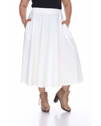 Plus Size White Mark Pleated Midi Skirt