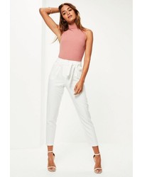 Missguided White Pleated Waist Tie Belt Cigarette Trousers