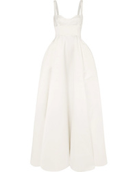 White Pleated Satin Evening Dress