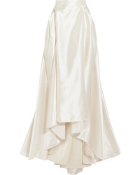 White Pleated Satin Maxi Skirt