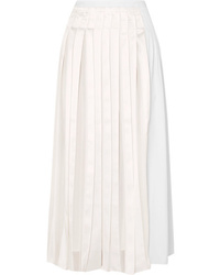 White Pleated Satin Midi Skirt