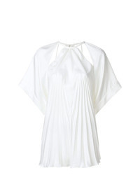 White Pleated Short Sleeve Blouse