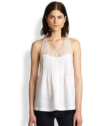 Twelfth St. By Cynthia Vincent Twelfth Street By Cynthia Vincent Cotton Silk Embroidered Mesh Yoke Tank