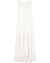 White Pleated Twill Maxi Dress