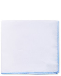 Simonnot Godard White Cotton And Linen Pocket Square With Baby Blue Border