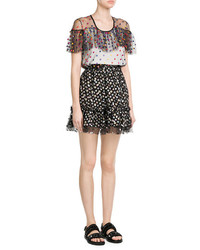Marco De Vincenzo T Shirt With Embroidered Tulle Overlay