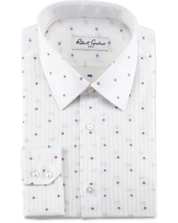 Robert Graham Isaac Square Dot Tonal Stripe Dress Shirt White