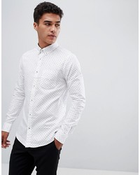 Burton Menswear Long Sleeve Oxford Shirt In White Polka Dot