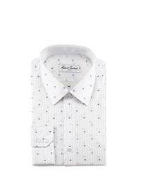Robert Graham Isaac Square Dot Tonal Stripe Sport Shirt White