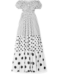 Caroline Constas Bardot Off The Shoulder Polka Dot Cotton Blend Maxi Dress