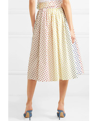 Rosie Assoulin Polka Dot Flocked Cotton Blend Poplin Midi Skirt