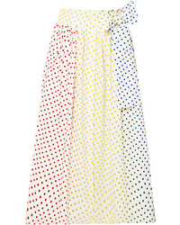 Rosie Assoulin Polka Dot Flocked Cotton Blend Poplin Midi Skirt