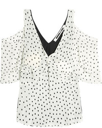 MCQ Alexander Ueen Cold Shoulder Polka Dot Georgette And Satin Top Off White