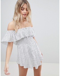 Emory Park Bardot Playsuit With Ruffle Layer In Mini Spot
