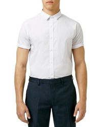 Topman Slim Fit Short Sleeve Dot Print Shirt