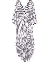 Diane von Furstenberg Asymmetric Polka Dot Silk Midi Wrap Dress White
