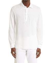 Massimo Alba Long Sleeve Linen Pique Polo In Bianco At Nordstrom
