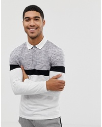 ASOS DESIGN Long Sleeve Polo Shirt In Slub Fabric With Contrast Body And S In White