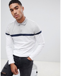 ASOS DESIGN Long Sleeve Polo Shirt With Cut And S In White