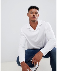 ASOS DESIGN Long Sleeve Polo With Revere Collar In White