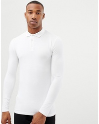 ASOS DESIGN Muscle Fit Long Sleeve Polo In White