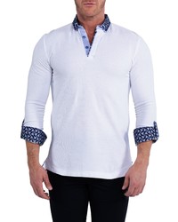 Maceoo Newton Solidrepeating White Pique Long Sleeve Polo