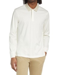 Club Monaco Refined Long Sleeve Cotton Polo In Egret At Nordstrom
