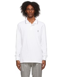 Brunello Cucinelli White Stand Collar Long Sleeve Polo