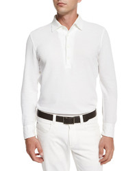 Loro Piana Andre Long Sleeve Polo Shirt White