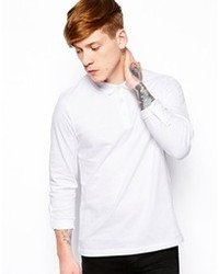 Asos Long Sleeve Polo In Jersey With Roll Sleeve White