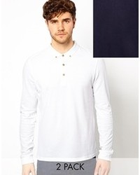 Asos Polo Shirt With Long Sleeves 2 Pack Whitenavy