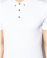 Asos Brand Polo Shirt In White Pique With Button Down Collar