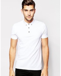 Asos Brand Polo Shirt In White Pique With Button Down Collar