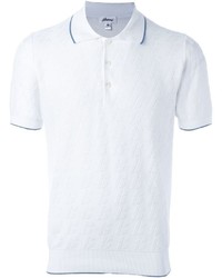 Brioni Blue Detailing Textured Polo Shirt