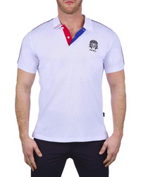 Maceoo Contemporary Fit White Band Short Sleeve Pique Polo