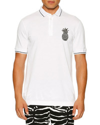 Dolce & Gabbana Contrast Tip Pineapple Polo Shirt White