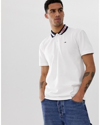 Tommy Jeans Contrast Tipped Collar Polo With Pique Flag Logo In White