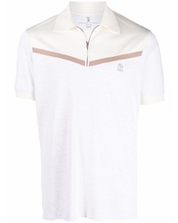 Brunello Cucinelli Embroidered Motif Zipped Polo Shirt