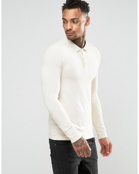 Asos Extreme Muscle Long Sleeve Polo In Off White