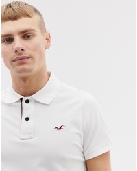 Hollister Icon Logo Modern Collar Pique Polo Slim Muscle Fit In White