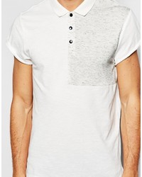 Asos Jersey Slub Polo With Cut Sew Panel And Roll Sleeve