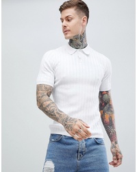 ASOS DESIGN Knitted Ribbed Polo T Shirt In White