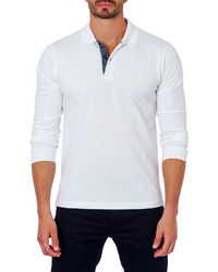 Jared Lang Long Sleeve Cotton Blend Polo Shirt White