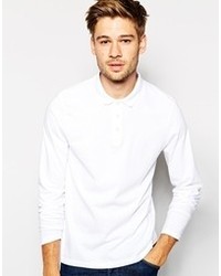 Asos Long Sleeve Polo Shirt In Jersey White